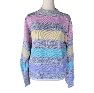 Vintage 80's Ricki Pastel Stripe Crewneck Sweater Cotton Ramie Blend Size Large